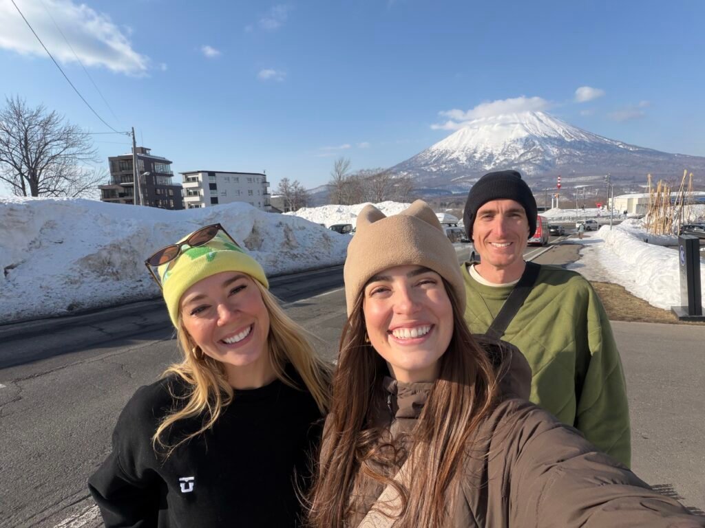 Me, Katie and a college friend with Mt. Yotei behind