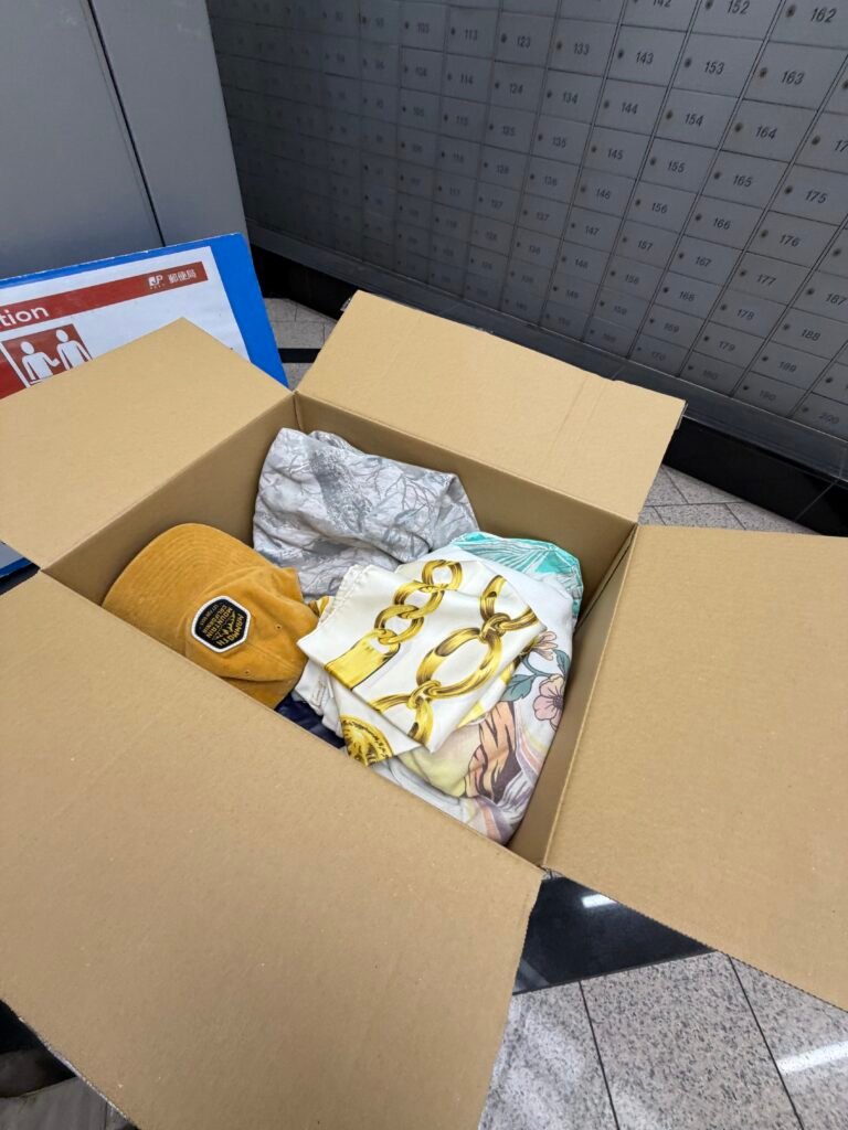 Cardboard box packed with things to ship home