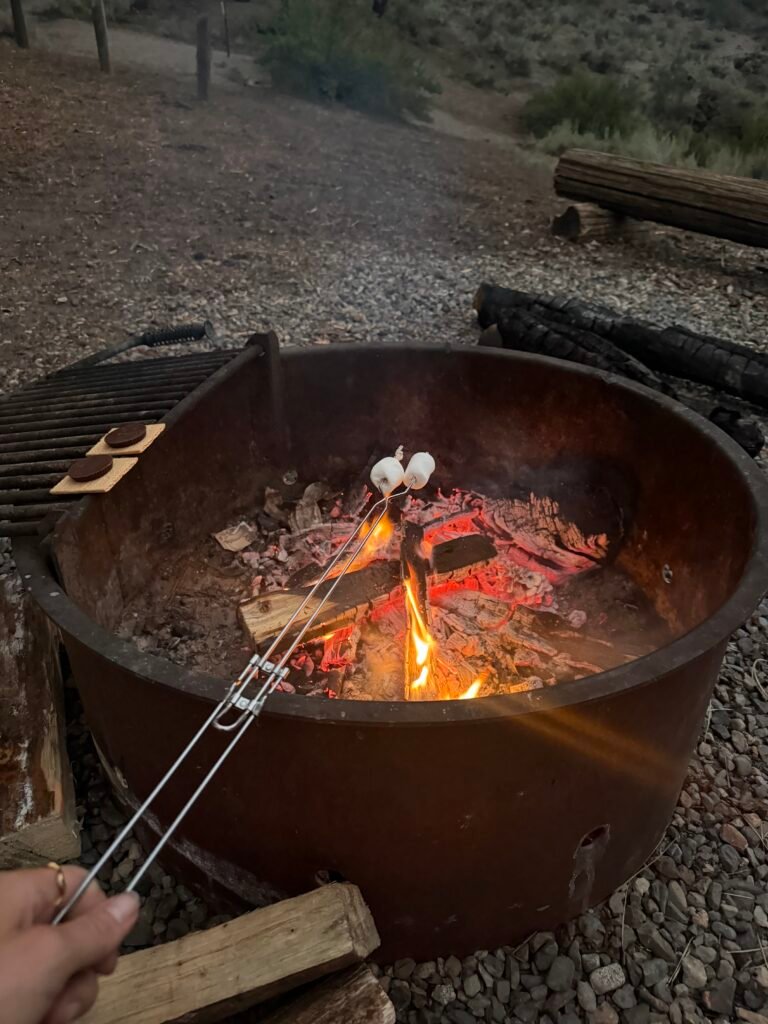 Roasting marshmallows over the campfire