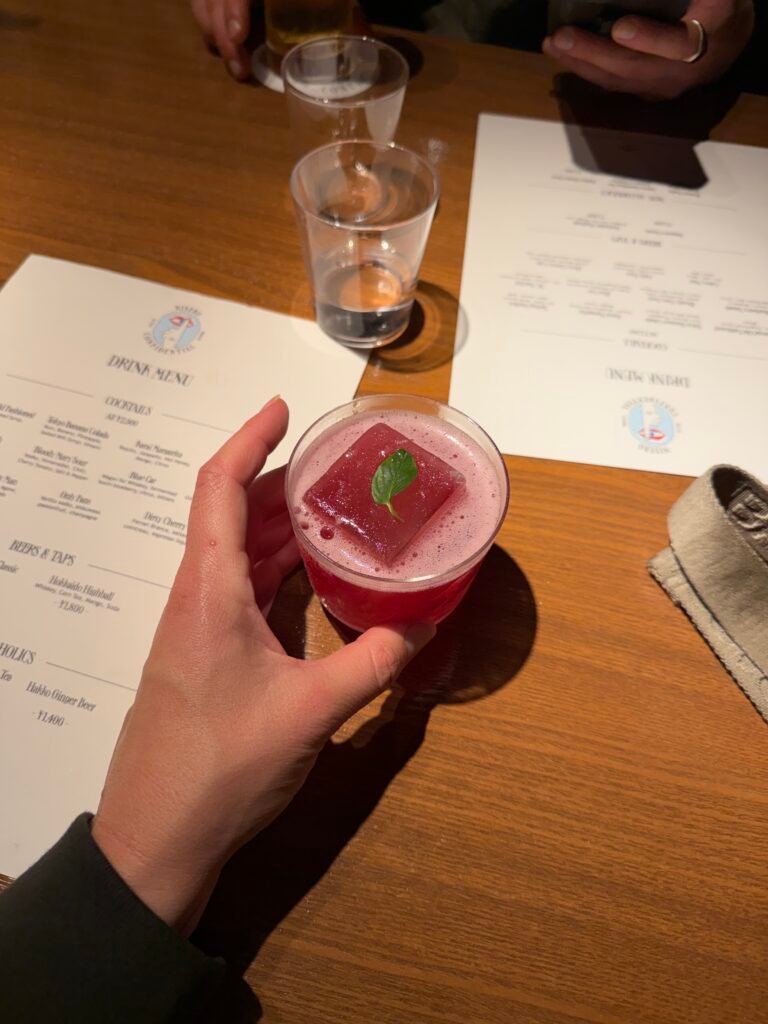 Pink cocktail at a Niseko bar