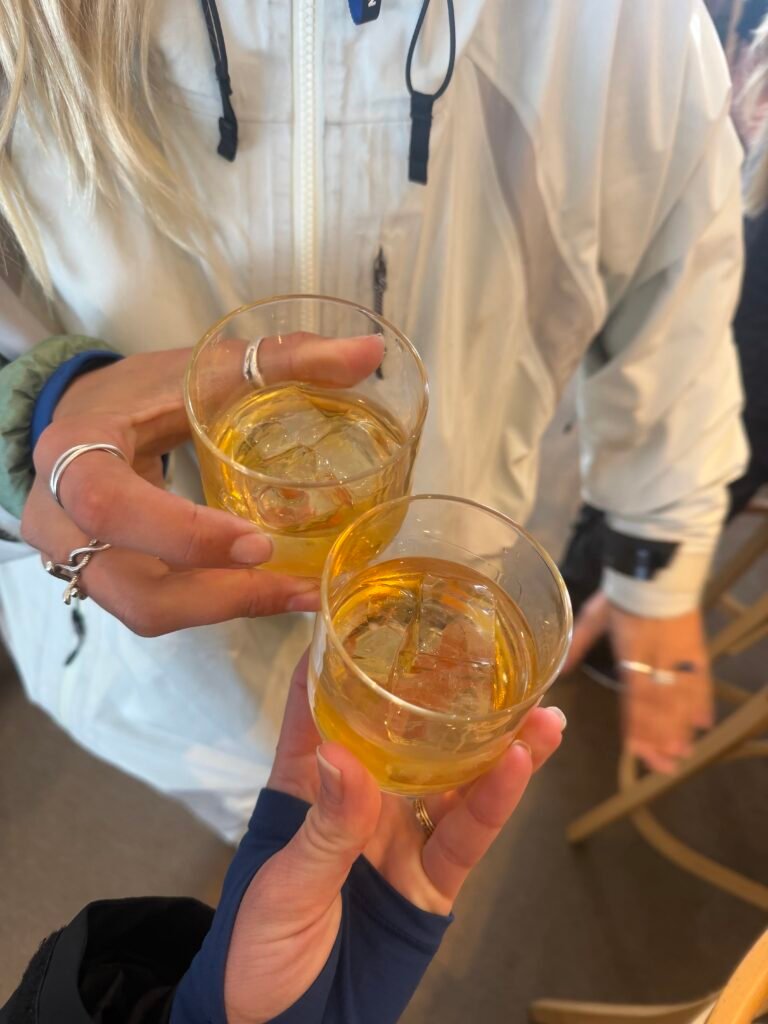 Two glasses of plum whiskey after the backcountry day