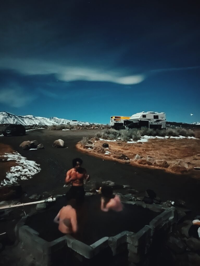 Northern lights over Shepherd Hot Spring at night