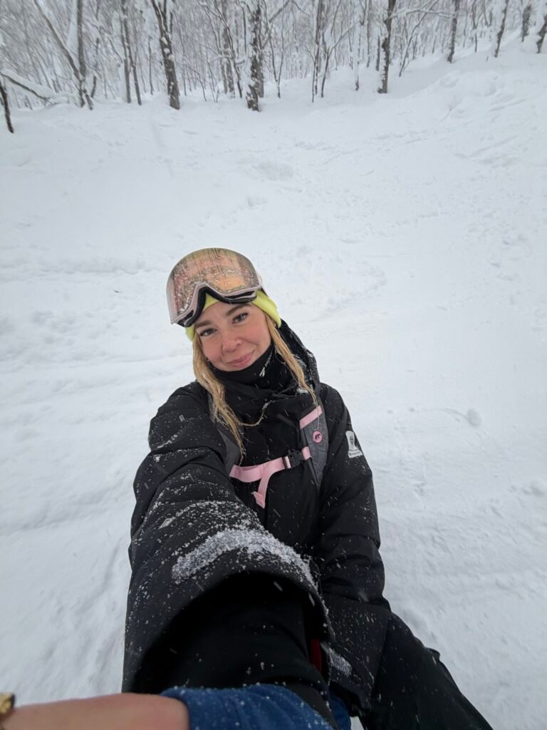 Riding powder selfie in Japan