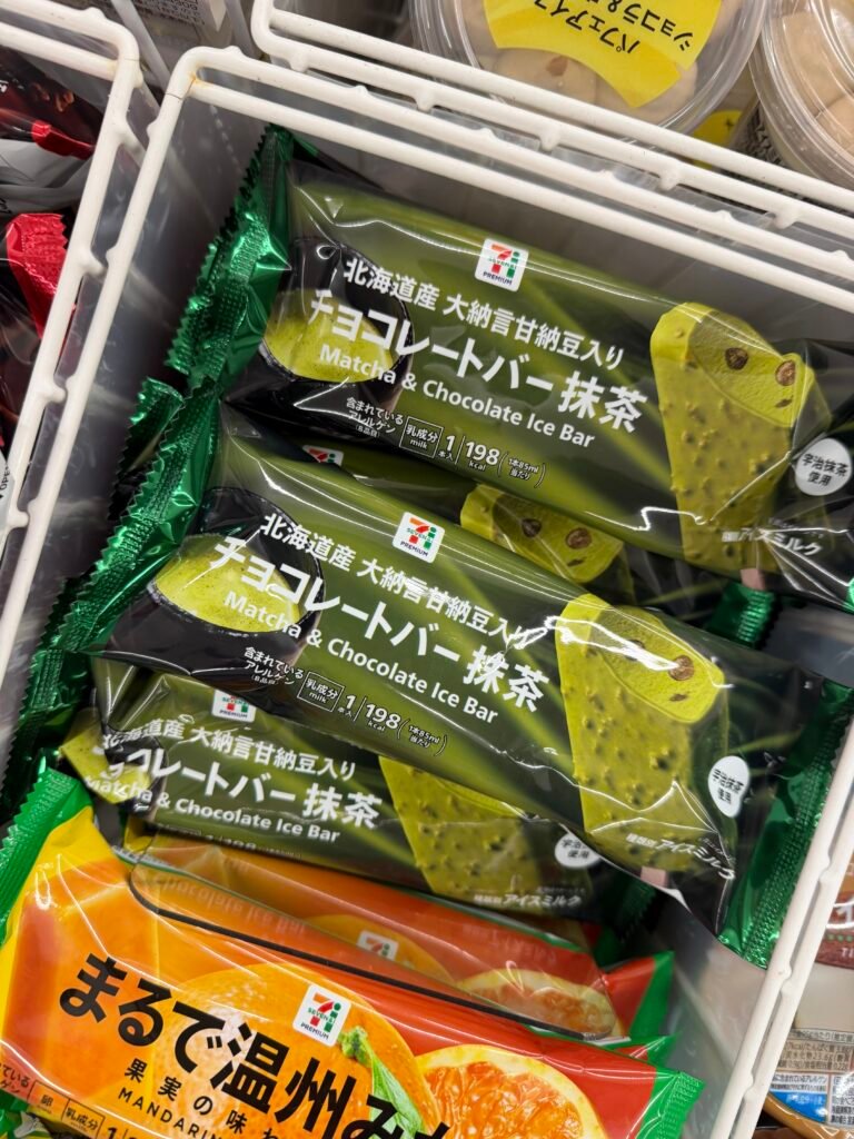 Matcha ice cream bars at a convenience store
