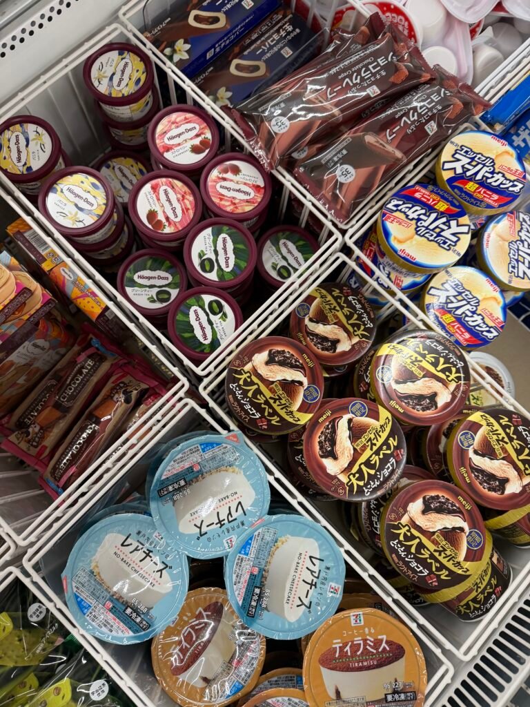 Ice cream freezer at a Japanese convenience store