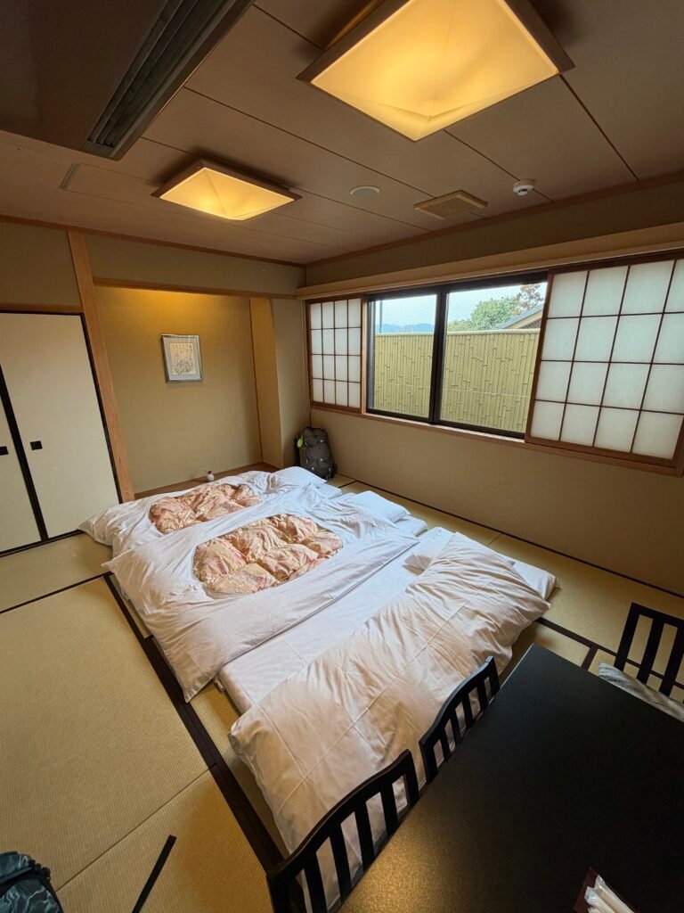 Tatami room with futons at Ryokan Sawaya Honten