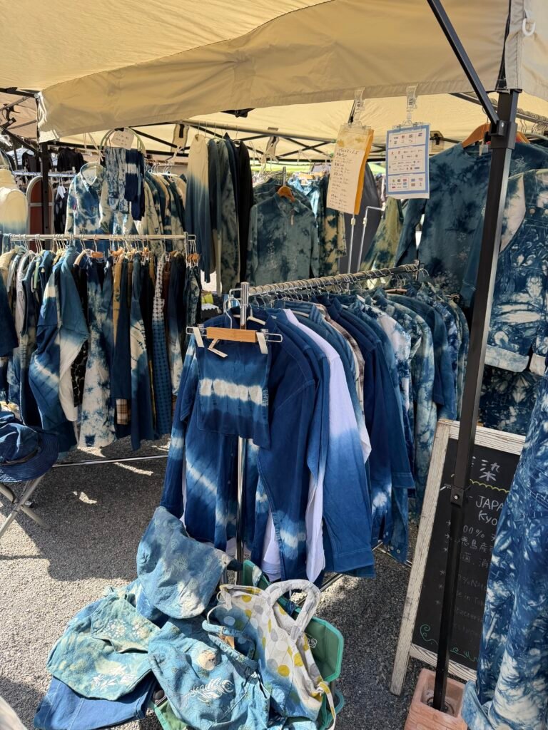 Indigo clothing for sale at the Kyoto temple market