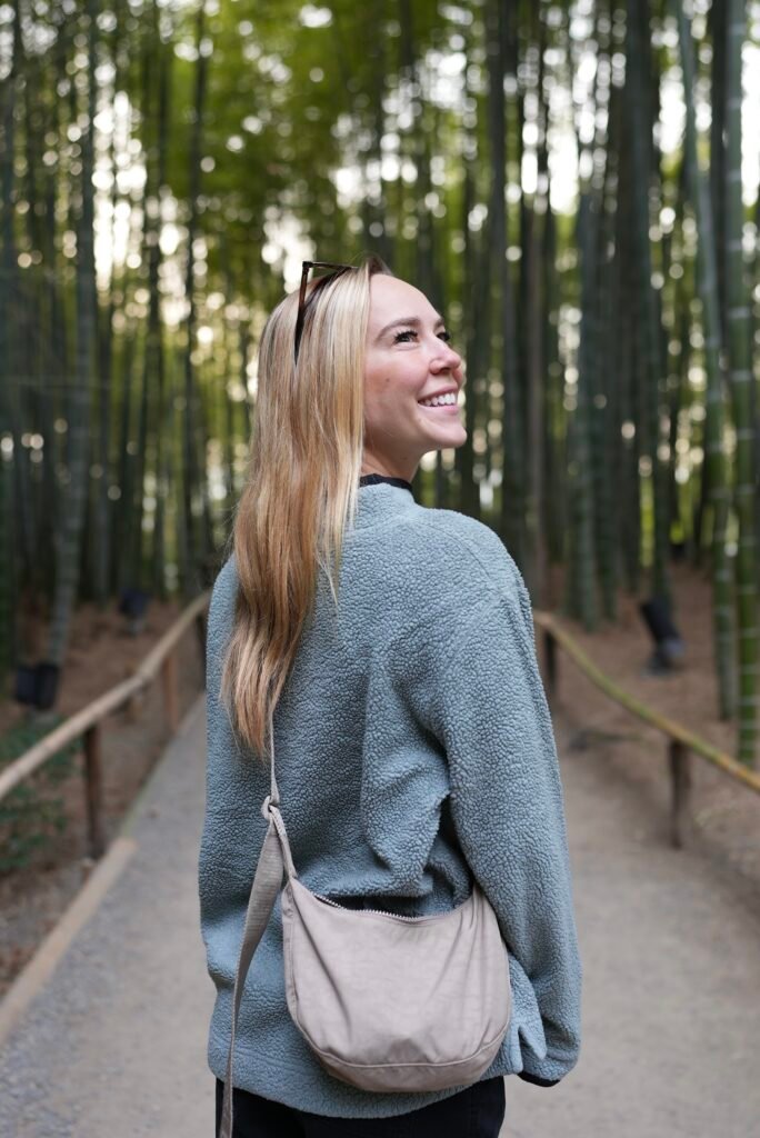 Walking through the bamboo grove in Kyoto